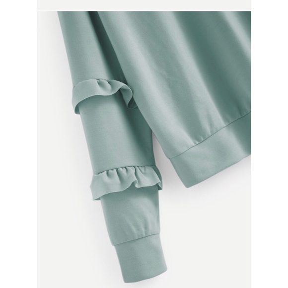 SHEIN Sage Green Ruffle Sleeve Sweatshirt – Size L – NWT - Picture 2 of 5